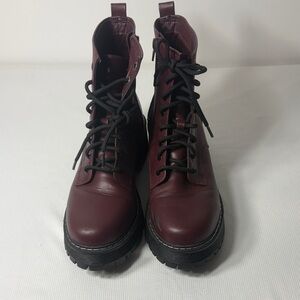 Time and Tru Burgundy Lace-Up Platform Combat Boots